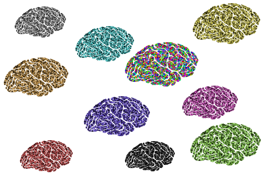 Imagem com vários cérebros coloridos
